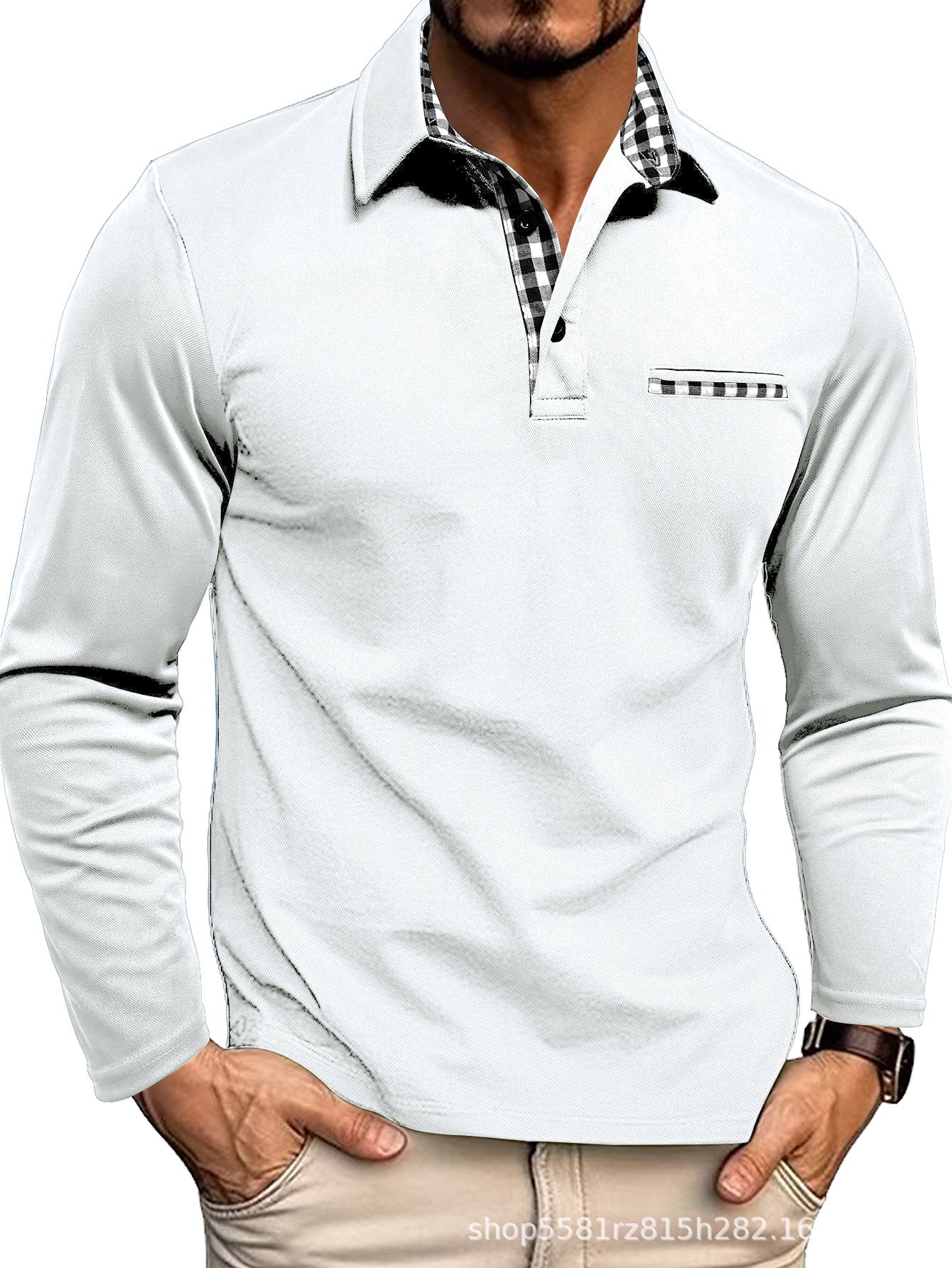Ekose Detaylı Uzun Kollu Erkek Polo Yaka T-shirt