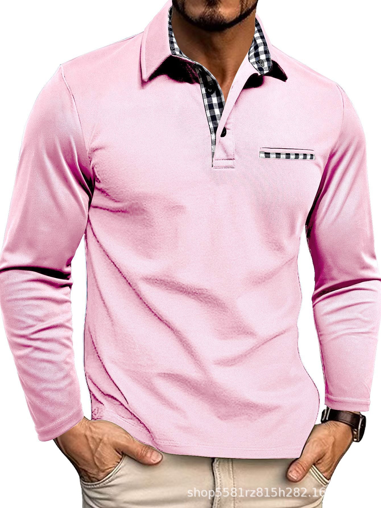Ekose Detaylı Uzun Kollu Erkek Polo Yaka T-shirt