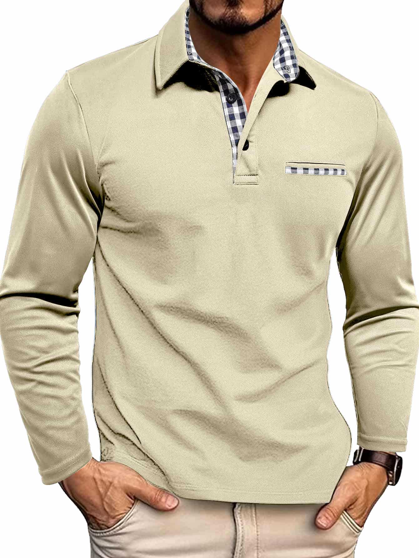 Ekose Detaylı Uzun Kollu Erkek Polo Yaka T-shirt