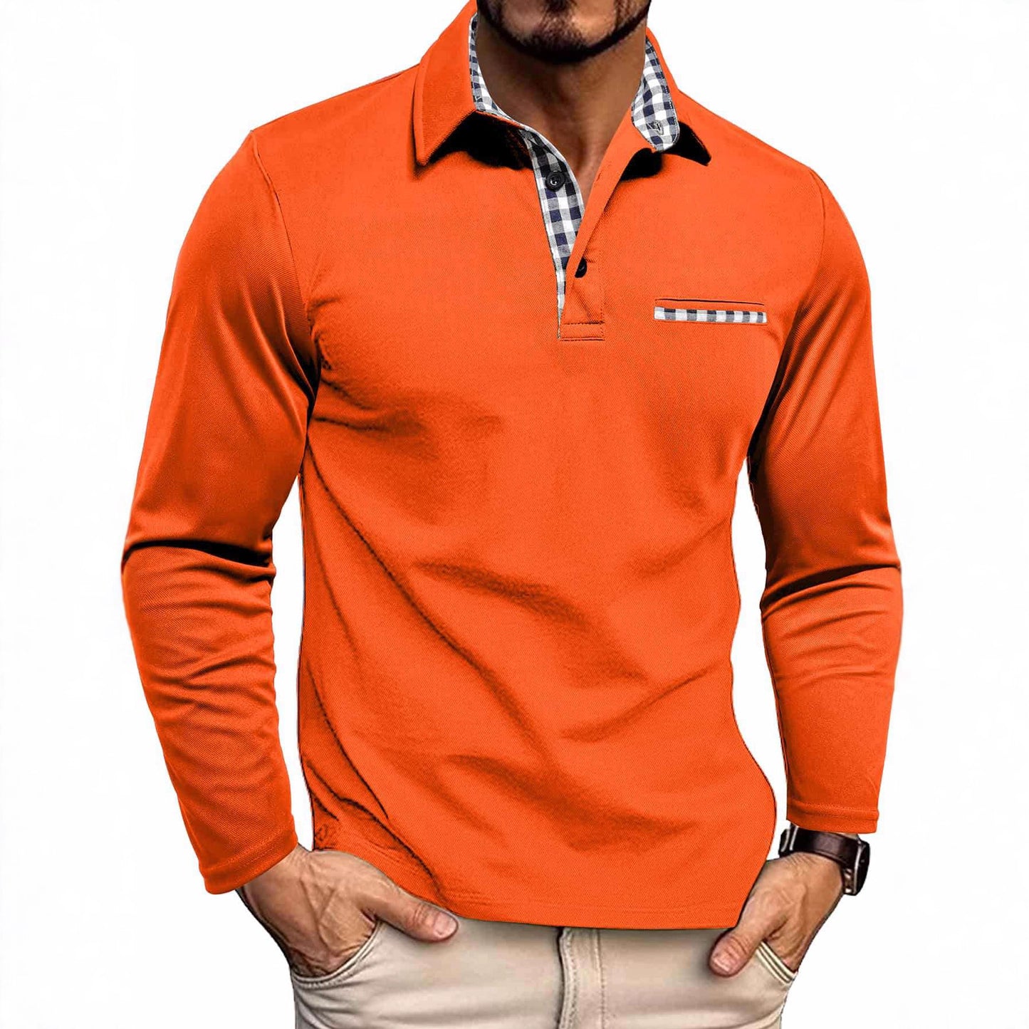 Ekose Detaylı Uzun Kollu Erkek Polo Yaka T-shirt
