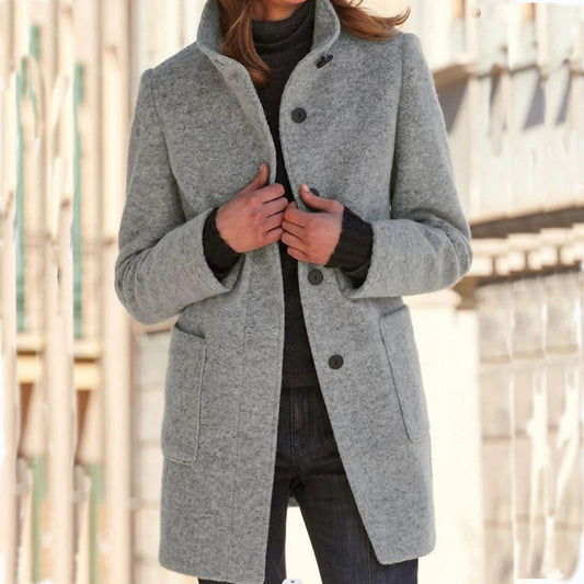 Elegant Dik Yaka Kaşe Kaban