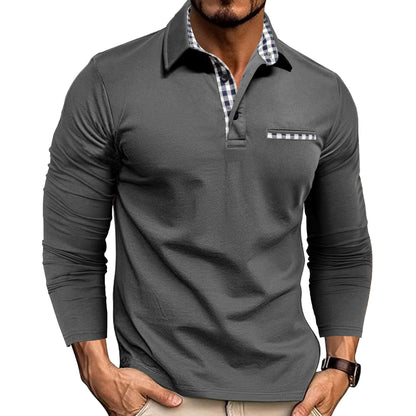 Ekose Detaylı Uzun Kollu Erkek Polo Yaka T-shirt