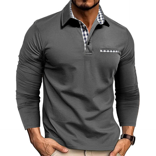 Ekose Detaylı Uzun Kollu Erkek Polo Yaka T-shirt