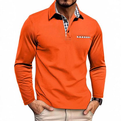 Ekose Detaylı Uzun Kollu Erkek Polo Yaka T-shirt
